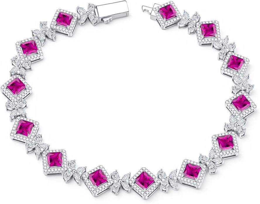 Iefil Tennis Bracelets for Women - 925 Sterling Silver Birthstone Tennis Bracelet, Anniversary Birthday Gifts, Birthstone Jewelry for Women Wife Mom Daughter