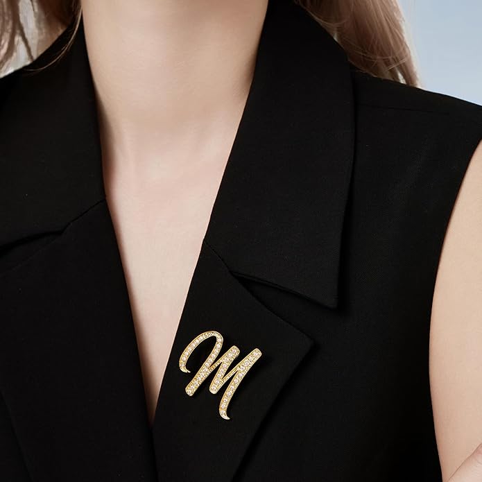 Cicy Bell A-Z Initial 26 Letter Brooch Pins 18k Gold Plated Cubic Zirconia Breastpin Name Personalized Gifts for Women Men