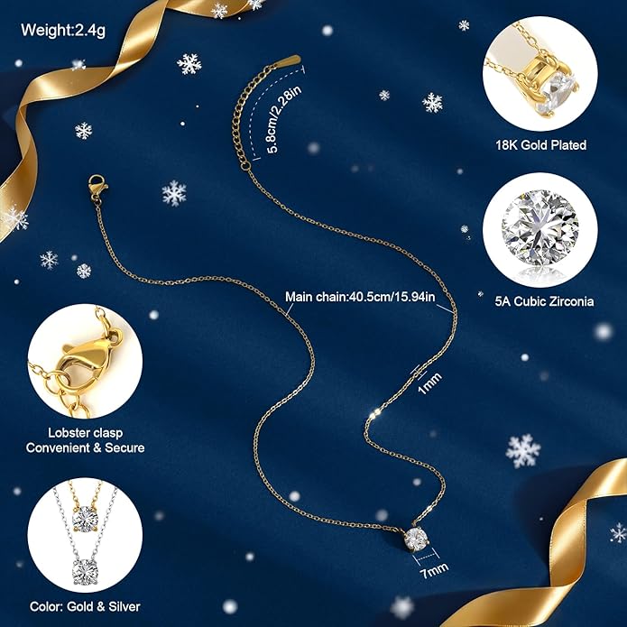 18K Gold Plated Pendant Necklaces for Women, 5A Cubic Zirconia Ice Flower Cut, Hypoallergenic & Tarnish Resistant, Elegant Gift for Her, Anniversary Fashion Jewelry