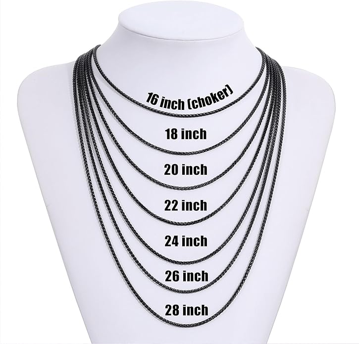 Fiusem Black Wheat Chains for Men and Women, 2/2.5/3/4/5mm Stainless Steel Necklace Chain, Mens Necklace Jewelry Gift 16-28 Inch
