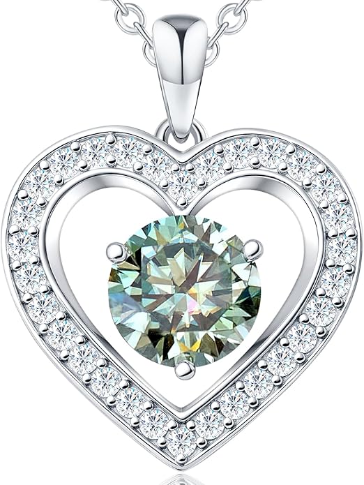 31-Stone Birthstone Heart Necklace for Women | 2ct Moissanite & 30 Sparkling Accents | Valentine's Day, Birthday,Mother's Day, Christmas Gift for Wife, Mother, Girlfriend