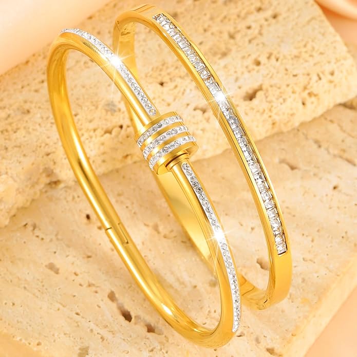 Silver Bangles for Women - Stainless Steel Love & Friendship Bracelet Set with Gift Box | Daily Wear & Party Jewelry