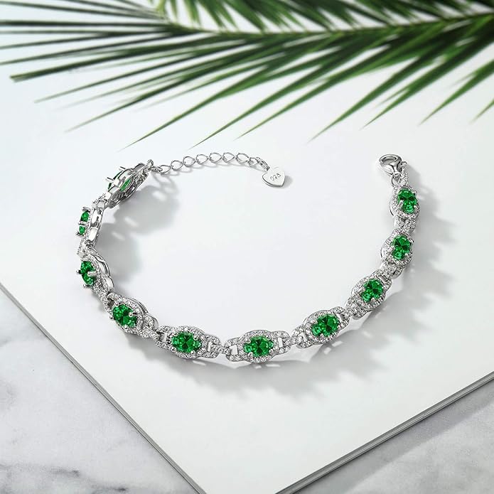 Gem Stone King 7-14 Cttw Oval Gemstone Birthstone Tennis Bracelet For Women | 925 Sterling Silver | Oval 6X4MM | 7 Inch With 1 Inch Extender | Fine Jewelry Gifts for Her Mom Women Wife