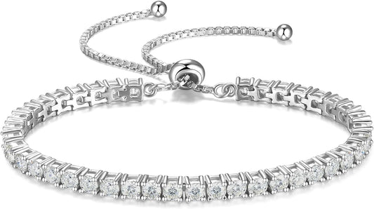 FANCIME Moissanite Tennis Bracelet 1.2ct-12ct Lab Created Moissanite Diamond Bracelets,925 Sterling Silver Adjustable Bolo Tennis Bracelets, 2/3/4/5mm D Color VVS1 Round Cut Moissanite Bracelet for Women
