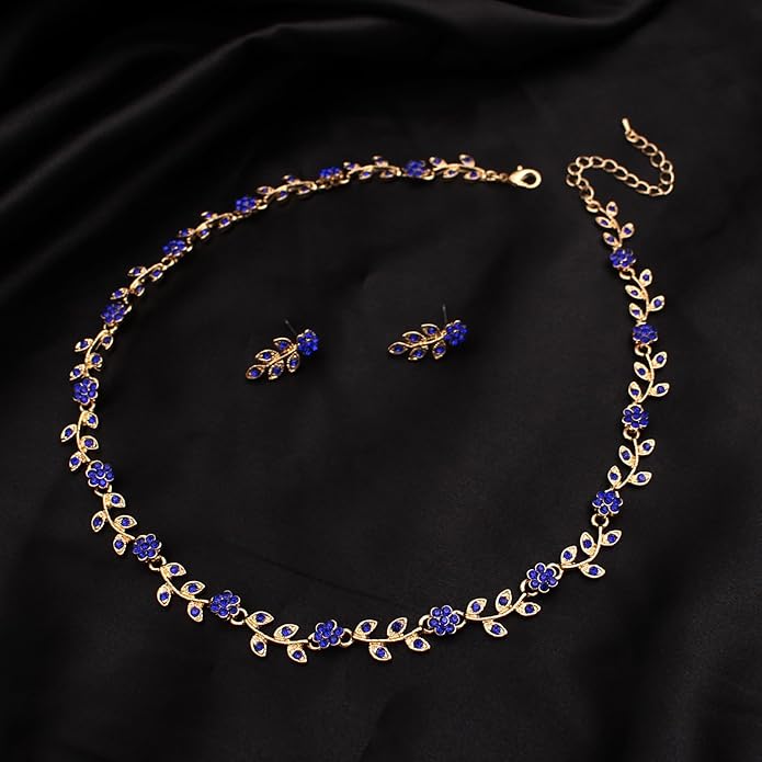 Austrian Crystal Rhinestone Choker Necklace Dangle Earring Link Bracelet Jewelry Set for Brides Bridesmaid Prom Costume Accessories for Women