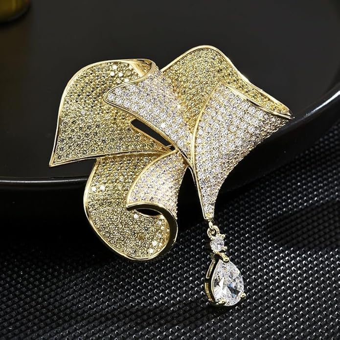 Flower Brooch Pin - Rhinestone Flower Pin 18k Gold Plated - Thanksgiving Day, Birthday, Wedding Gifts for Mom, Wife