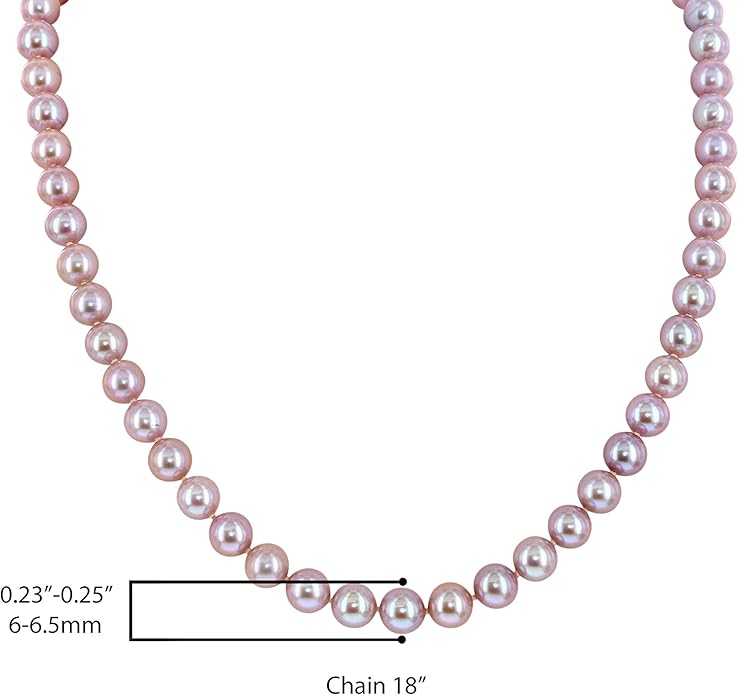 14K White Gold or Yellow Gold AAA Pink Freshwater Cultured Pearls Silk-Knotted 18inch Princess Pearls Strand Necklace - Choice of Pearl Size & Clasp Gold Color