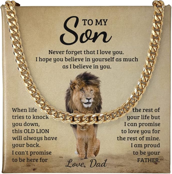 FG Family Gift Mall To My Son From Mom, Son Gifts From Mom and Dad, Mother and Son Necklace, Birthday Gift For My Son Graduation Christmas Cuban Link Chain Necklace Present
