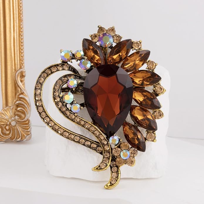 LAXPICOL Vintage Austrian Crystal Elegant Heart Flower Brooch Pin For Women Wedding Broach Pin