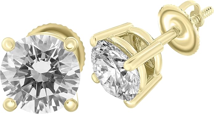 1/5 to 2 Carat TW Natural Real Diamond Solitaire Studs Earrings Available in 14K White and Yellow Gold with Secure Screw Back for Women and Men (Color J-K, Clarity I1-I2)