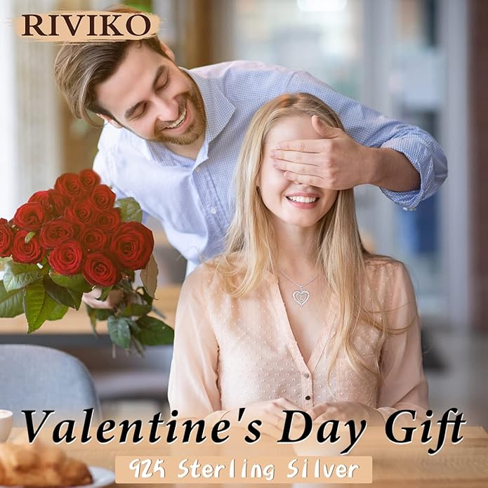 RIVIKO Heart Initial Necklace for Women, 925 Sterling Silver Letter Pendant,Personalized Charm Alphabet Jewelry Valentines Mother's Day Anniversary Christmas Birthday Gifts for Women Her Mom Wife