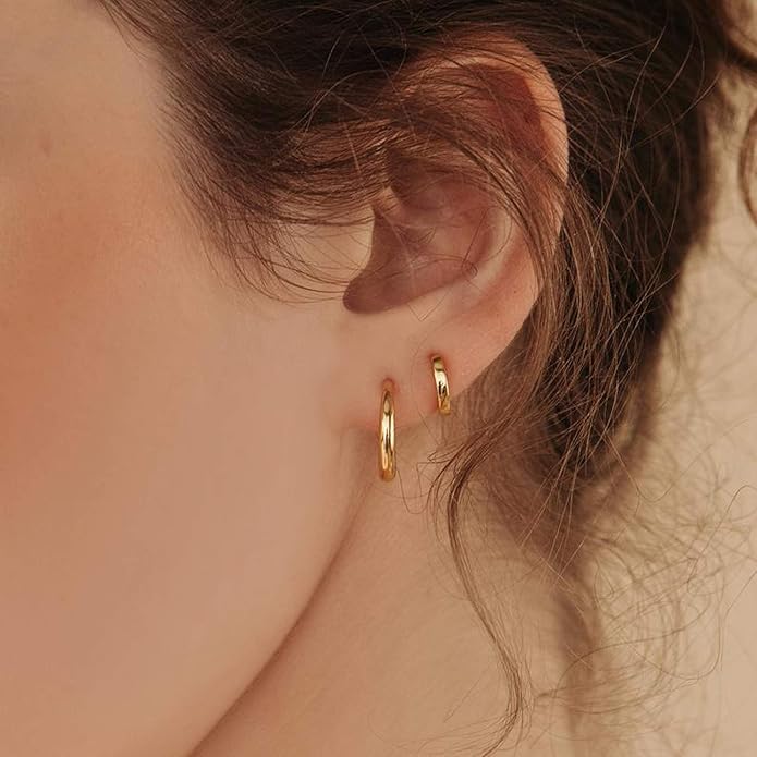 micuco 3 Pairs Small Hoop Earrings Set for Women, 14K Gold Plated Huggie Hoop Earrings for Men, Tiny Cartilage Hypoallergenic Earring Set