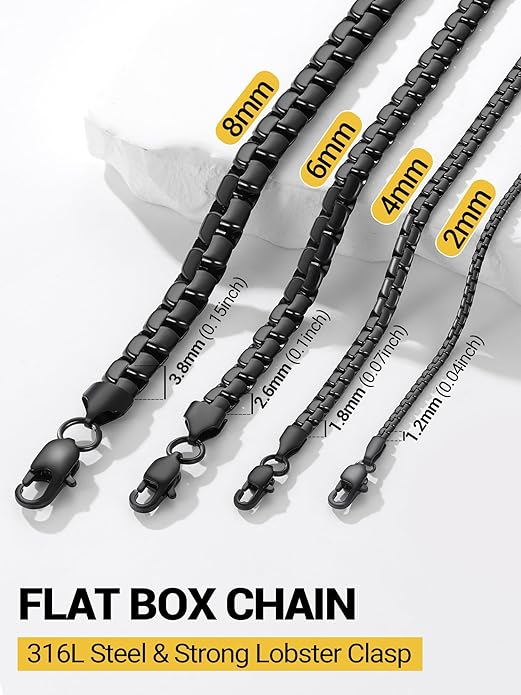 PROSTEEL Stylish Stainless Steel Round Link Chain Necklace for Men, 2mm/4mm/6mm/8mm. Silver/Gold/Black Tone, Hypoallergenic Jewelry, 14"-30", Come with Box
