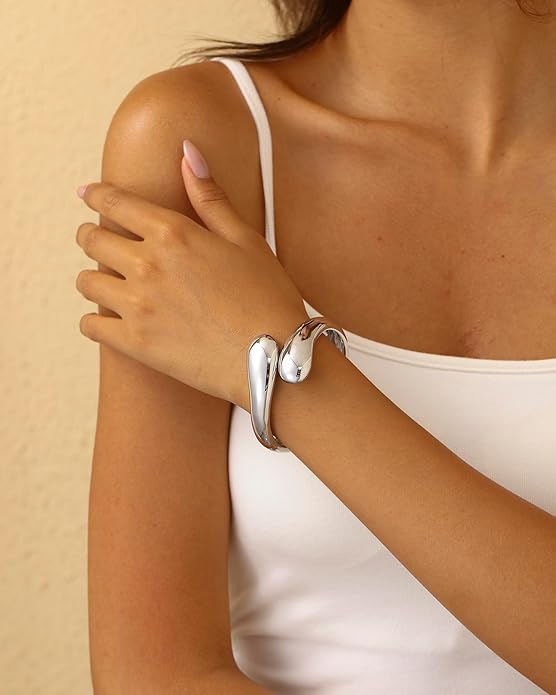 Bangle Bracelets for Women | 14K Gold Plated Trendy Wide Bracelets | Hinged Arm Cuff Bangles Chunky Bracelet for Women