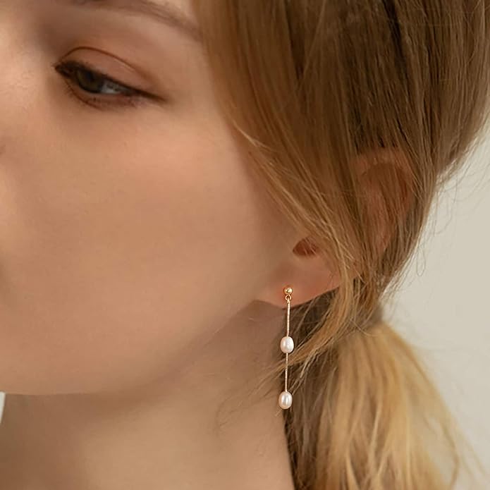 Gold Plated Earrings for Women, 14k Gold Plated Earring Stack Hypoallergenic Pearl Drop Earring Dainty Earrings for Women Trendy Cute Small Huggie Hoop Earring Fashion Womens Jewelry