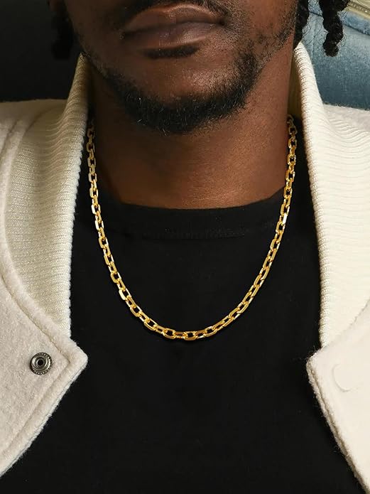 Hoyazvet Cable Chain Stainless Steel Necklace for Men Women, 3/5/8/10/13MM Width, 18K Gold Plated/Black Metal/316L Stainless Steel Sturdy Rolo Link Chain Necklace, 18-30inch Length