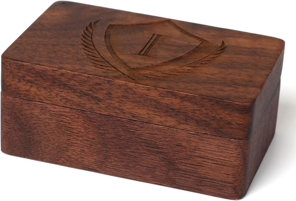 Mens Initial Cufflinks and Tie Clip A-Z Alphabet Letter Black Stainless Cuff Links Tie Bar with Engraved Walnut Wood Box Groom Groomsman Wedding Set