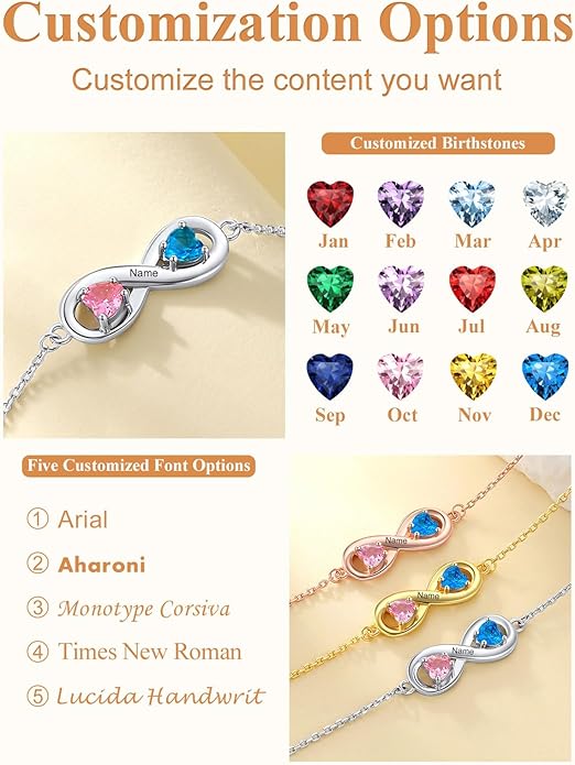 Custom4U Personalized Infinity Ankle Bracelets for Women 925 Sterling Silver Anklet Bracelet Endless Love Symbol Birthstone Charm Adjustable Foot Chain Jewelry Mothers Day Gifts for Mom Wife Women Her