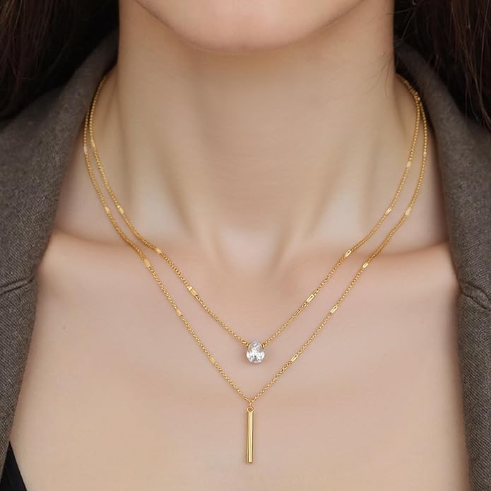 Irregular Y2k Long Y-shaped Necklace with Zircon Inlaid Sparkling Brick Tassel Pendant Double-Layer Chain High-end Fashion Accessory Women's