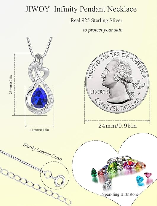 Infinity Necklace Birthstone Pendant 925 Sterling Silver Jewelry for Women