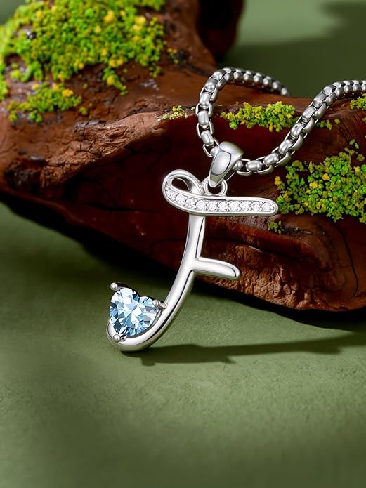 Christmas Gifts for Women Alphabet A to Z Initial Birthstone Pendant Necklaces for Women - 18k White Gold Plated Personalized Name Jewelry Valentine Mothers Day Birthday Gifts for Women Her Girlfriend