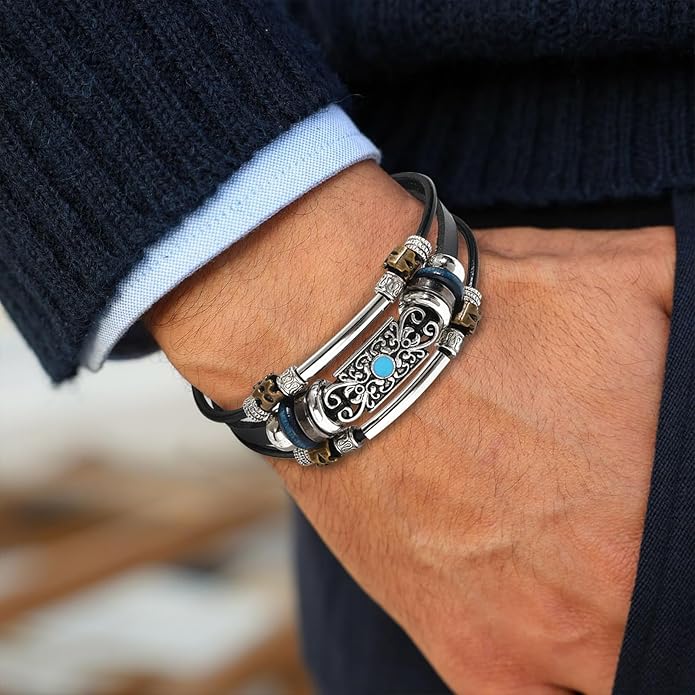 VIBILIA Vintage Leather Wrap Bracelets for Men Women, Multi-Strand Bracelets with Strong Clasp Ethnic Tribal Bracelets