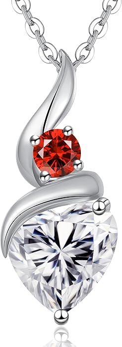 Moissanite Heart Pendant Necklaces for Women, 925 Sterling Silver Necklace with Birthstone, Ideal Anniversary Present or Birthday Christmas Valentine Mothers Day Jewelry Gifts for Mom Wife Her Girlfriend
