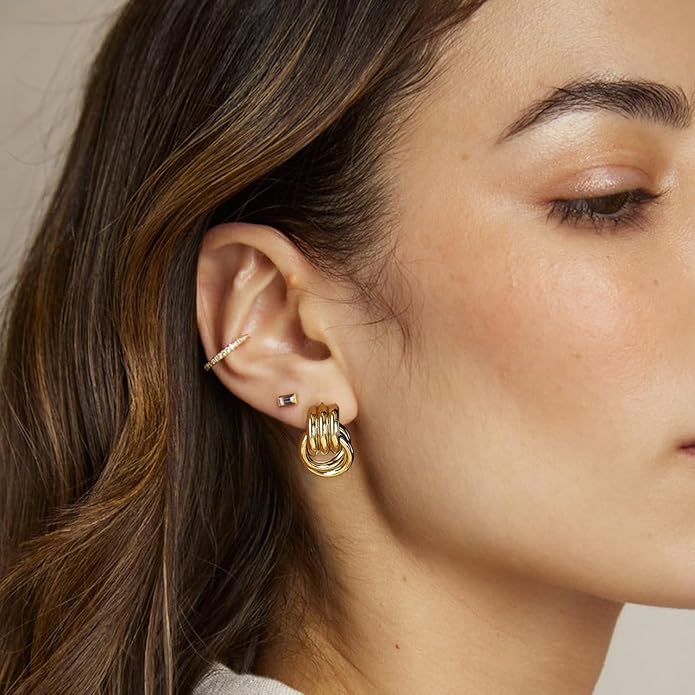 NIXMAX Chunky Small Knot Earrings Gold Silver Geometric Earrings for Women Dainty Gold and Silver Plated Dangle Drop Earrings Hypoallergenic and Lightweight Fashion Trendy Jewelry Gifts