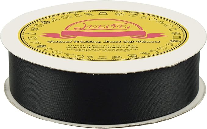 LEEQE Black Double Face Satin Ribbon 1 inch X 25 Yards Spool Very Suitable for Weddings Gift Package Wrapping Dancer Wand Sewing Party Hair Bow Invitation Decorations and More