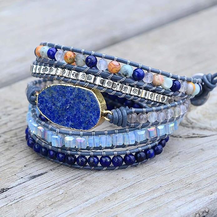 ZOSOJONA Boho Handmade Natural Stone Wrap Bracelets Turquoises Crystal Beads Bracelet Jewelry