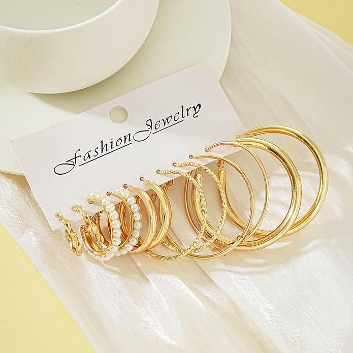 24 Pairs Chunky Gold Hoop Earrings Set for Women, Hypoallergenic Fashion Statement Hoops Earrings Pack Assorted Small Big Twisted Hoop Jewelry for Gift