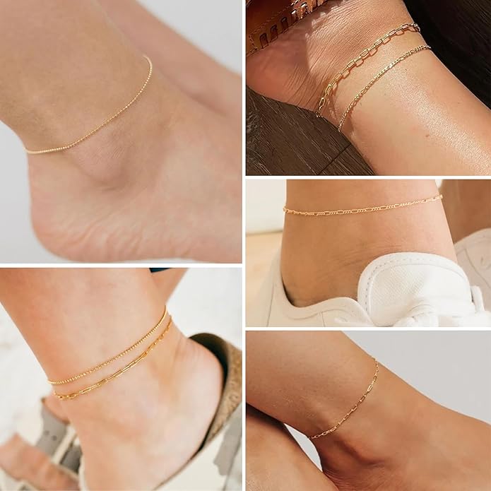 Sterling Silver Anklet Bracelets for Women Waterproof, 925 Sliver Plated CZ & Heart Charm Dainty Layer Anklets for Women Trendy, Simple Chain Anklets Set Gifts for Women, Jewelry Gifts for Her Women Mom Wife Girlfriend