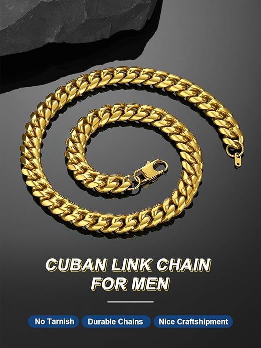 ChainsPro Chunky Miami Cuban Link Chains for Men,Stainless Steel Cuban Chain Necklace,4.8/6/10/14mm Width,No Tarnish& Thick Hip Hop Jewelry,18-30 inch Length, Black/Gold Plated/Silver,Send Gift Box