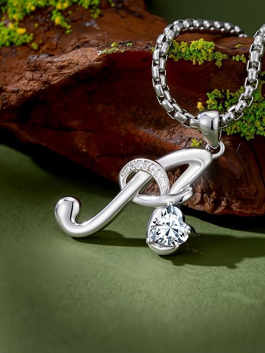 Christmas Gifts for Women Alphabet A to Z Initial Birthstone Pendant Necklaces for Women - 18k White Gold Plated Personalized Name Jewelry Valentine Mothers Day Birthday Gifts for Women Her Girlfriend