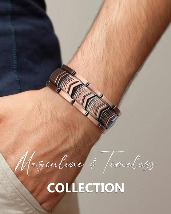 Feraco Copper Bracelet for Men 3X Strength,Magnetic Therapy Bracelet Copper Jewelry with Powerful 3800 Gauss Magnets,Premium Fold-Over Clasp