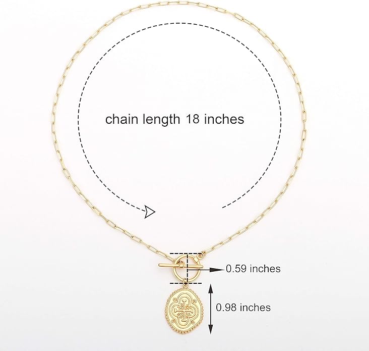 CANEVINKA Dainty Cross Medallion/Heart Pendant Chain Necklace 18K Gold Plated Oval Choker Fashion OT Toggle Jewelry Handmade for Women Simple Gold Charm Necklace