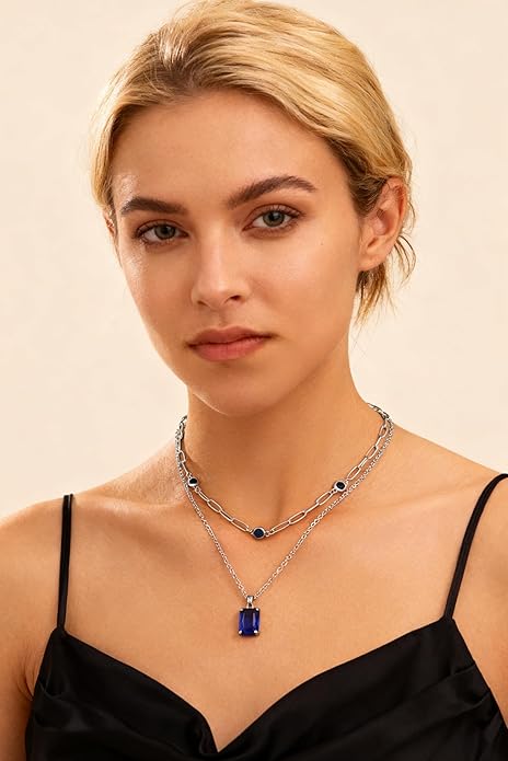 Gold Layered Pendant Necklaces for Women 14k Gold Plated Crystal Choker Necklace Paperclip Rhinestone Necklace Party Prom Jewelry
