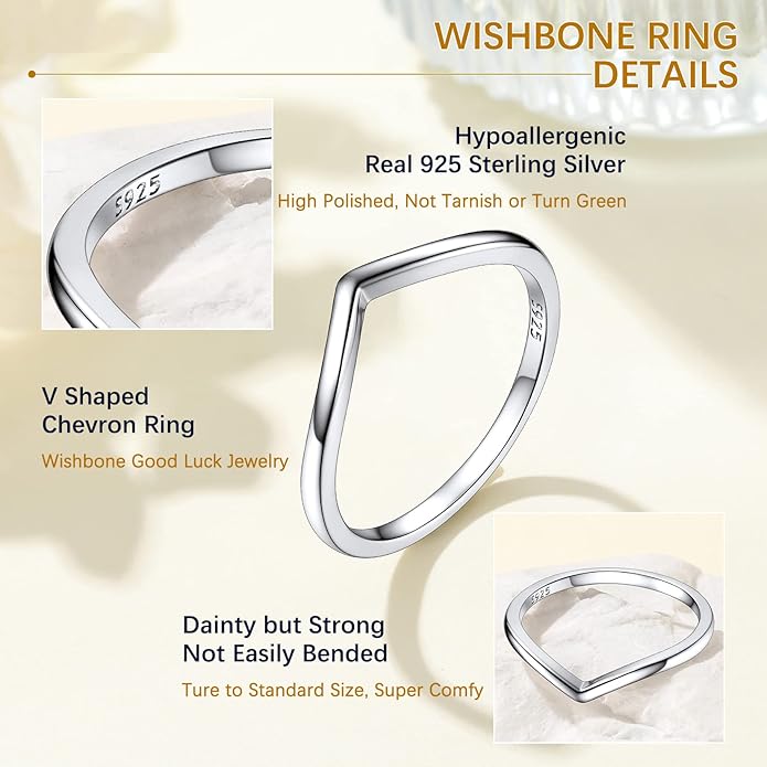 Suplight 925 Sterling Silver Wedding Band Rings, Full Cubic Zirconia Wishbone Ring Love/Lucky Engagement Promise Rings For Women, Size 4-12 (with Gift Box)