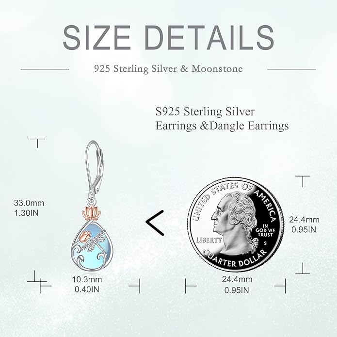 AOBOCO Butterfly/Dragonfly/Bee/Ladybug Leverback Earrings 925 Sterling Silver Rose Lotus Tulip Flower Filigree Dangle Earrings Teardrop Moonstone Larimar Turquoise Abalone Shell Jewelry Birthday Gifts for Women