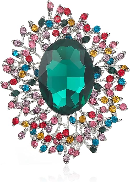 YOQUCOL Elegant Colorful Cubic Zirconia Crystal Bright Rhinestone Brooch Pins for Women Grils