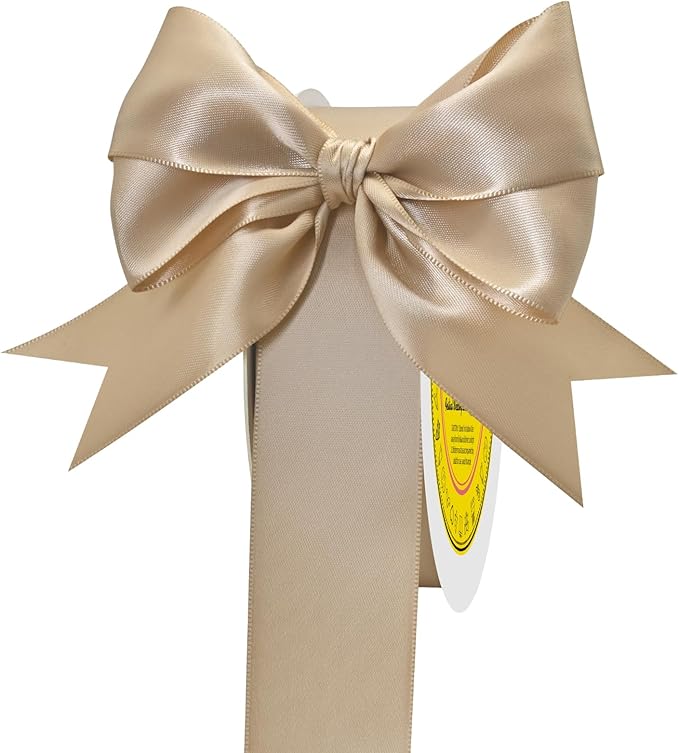 LEEQE Double Face Tan Satin Ribbon 1-1/2 inch X 50 Yards Polyester Tan Ribbon for Gift Wrapping Very Suitable for Weddings Party Hair Bow Invitation Decorations and More