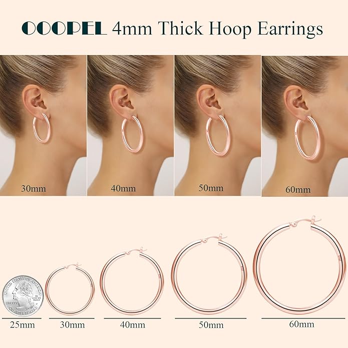4mm Thick Gold Chunky Earrings Steling Silver Post Hoops Earrings For Women Hollow Tube Hoops Earrings Thick Gold Hoop Earrings Hypoallergenic Lightweight Gold Hoop Large Earrings 20/30/40/50/60MM