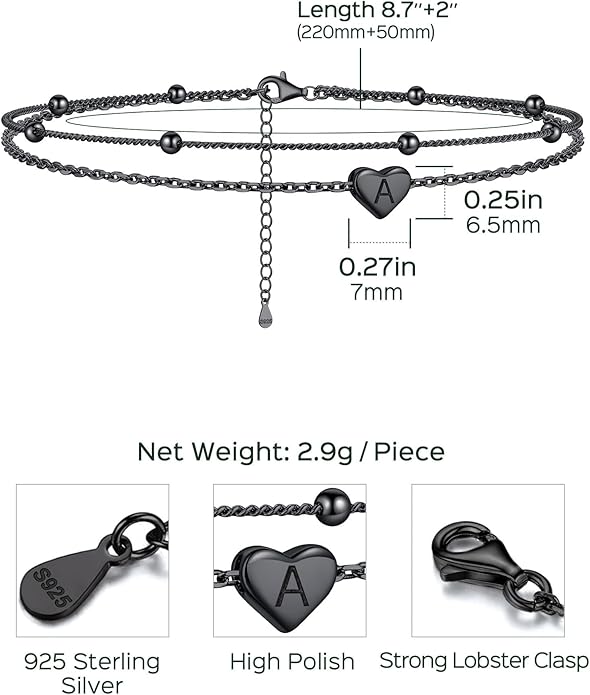 ChicSilver Sterling Silver Anklets for Women 925 Ankle Bracelets for Women Layered Heart Anklet With Beaded Anklets for Women