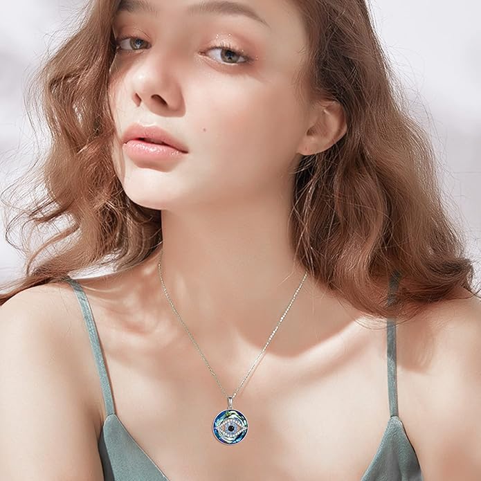 WINNICACA Sterling Silver Evil Eye Necklace Protection Crystal Pendant for Women Good Luck Vintage Evil Eye Pendant Jewelry Birthday Gifts for Women Friend Female