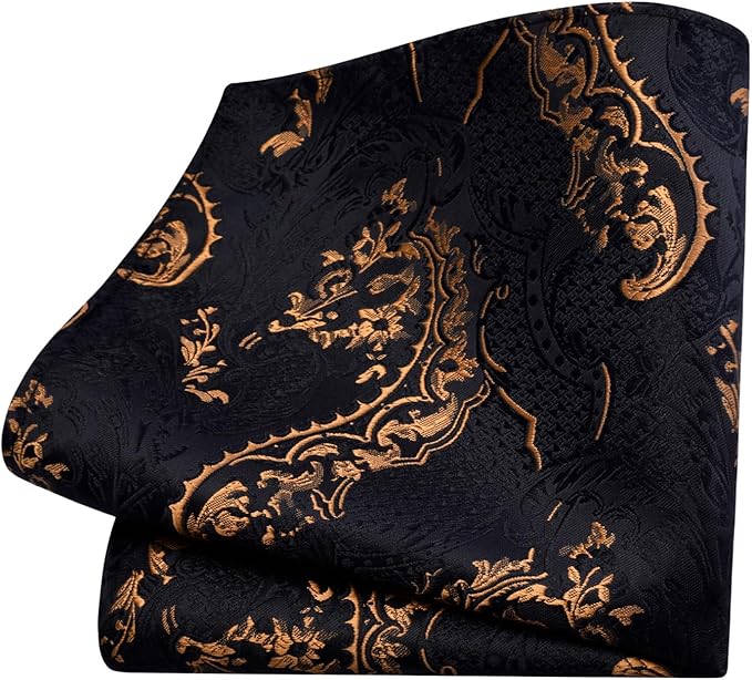 GUSLESON 8cm Paisley Tie Set for Men Necktie Lapel Pin Pocket Square Cufflinks Set for Men