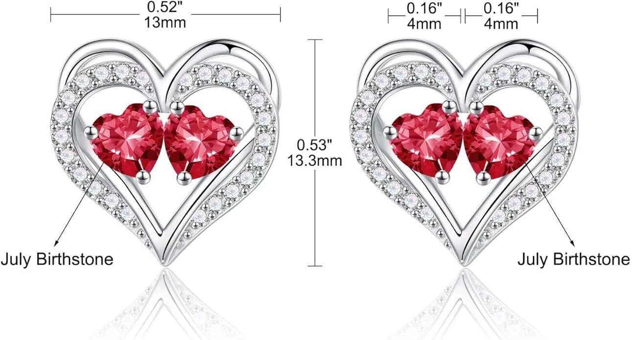 Iefil Birthstone Earrings for Women - 925 Sterling Silver Heart Earrings Anniversary Birthday Gifts for Women Wife Girlfriend Mom