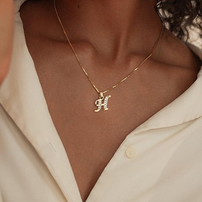 Initial Necklace for Women, 14K Gold Plated Box Chain Letter Pendant, Trendy Name Necklace, Dainty Personalized Jewelry Gift for Her