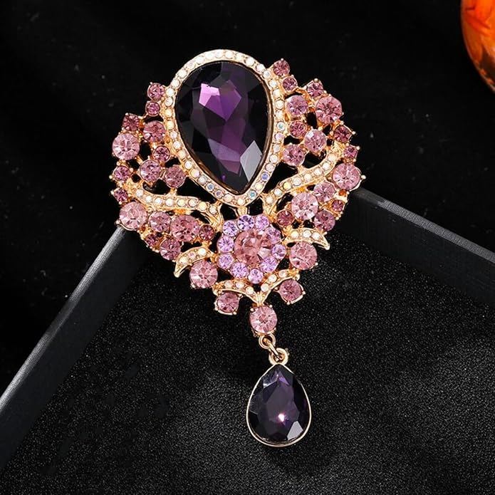 WCRAZYE Rhinestone Bridal Brooch for Women Delicate Sparkly Crystal Bouquet Flower Teardrop Brooch Pin Elegant Large Gorgeous Bouquet Brooch Pin Clothing Hat Bag Accessories Christmas Wedding Bridal Birthday Jewelry