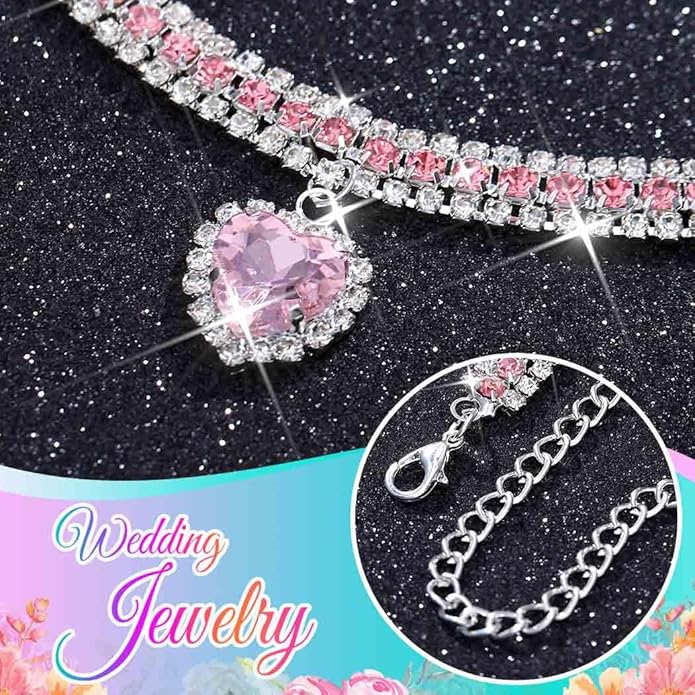 CLOACE Rhinestone Choker Necklace Heart Pendant Diamond Row Necklaces Sparkly Crystal Prom Chain Jewerly Accessories for Women