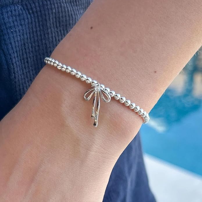 Beads Bow Charm Bracelet for Women Flower Vintage Bracelet Handmade Stretch Beaded Dainty Romantic Jewelry Gifts